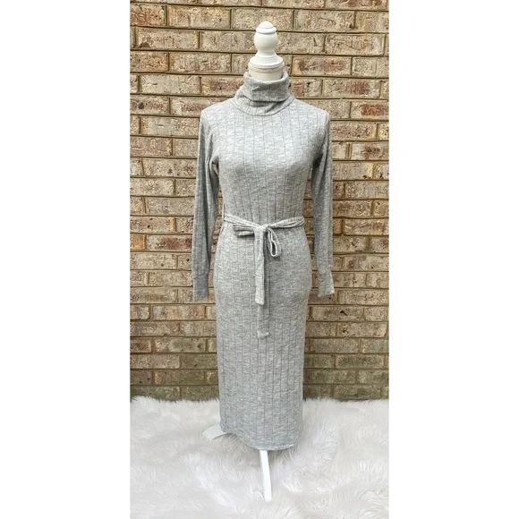 Topshop Long Sleeve Turtleneck Sweater Dress in Grey at Nordstrom, Size 2 Us